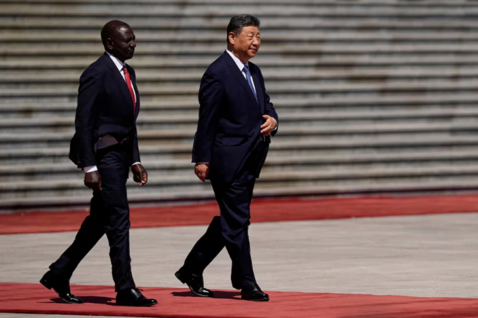 Chinese President Xi Jinping and Kenyan President William Ruto attend a welcome ceremony at The Great Hall of The People on April 24, 2025 in Beijing, China.